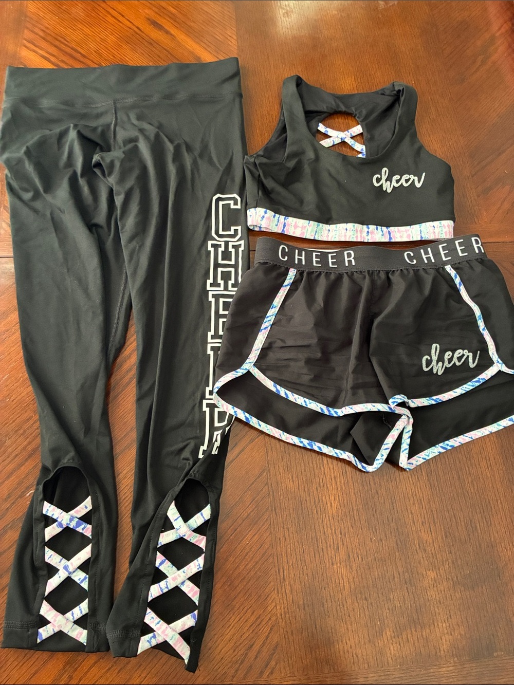 Kids Black Cheerleading Set from Varsity - Top, Shorts & Leggings